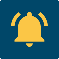 Żółty dzwonek, symbolizujący alarm na granatowym tle