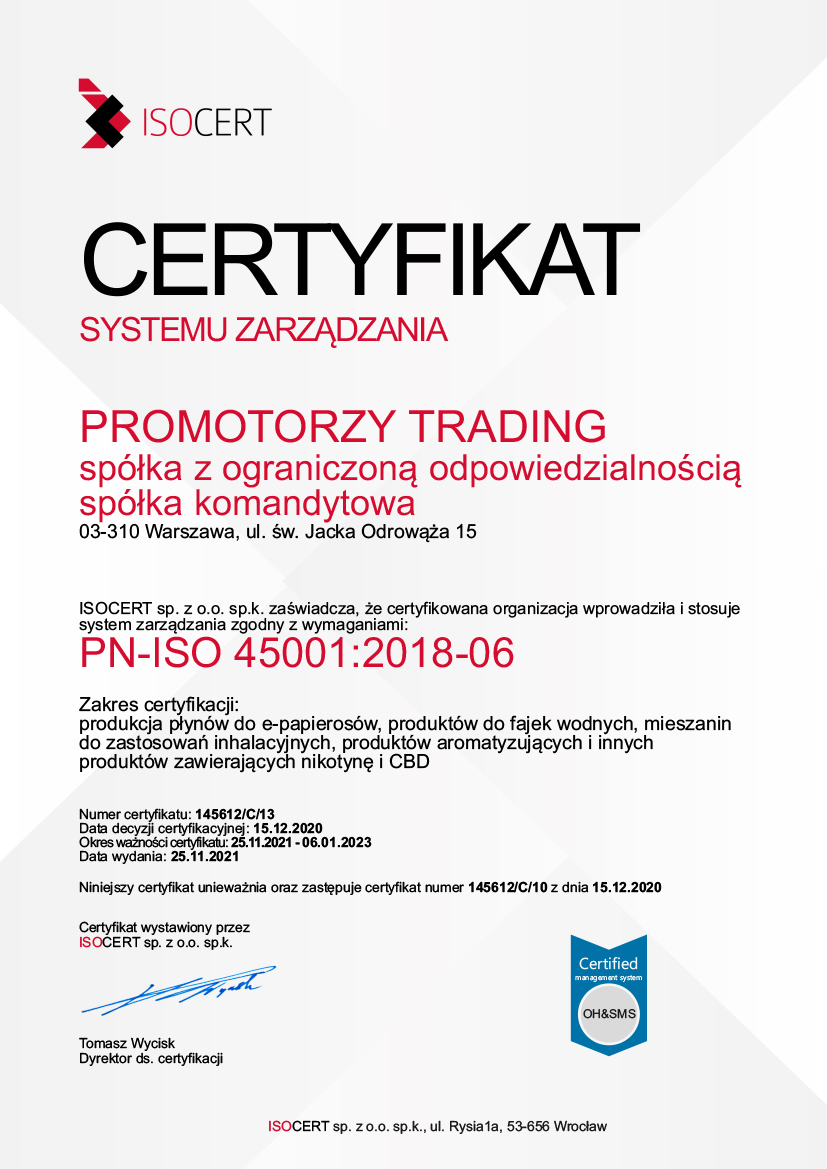 Certyfikat 45001