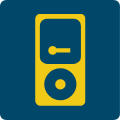 Żółty odtwarzacz MP3 na granatowym tle