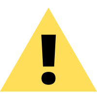 Żółty znak ostrzegawczy w kształcie trójkąta z czarnym wykrzyknikiem w centrum.