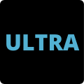 Niebieski napis ULTRA na czarnym tle