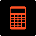 Pomarańczowo-czerwony kalkulator na czarnym tle.