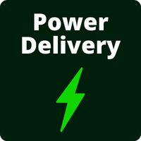 Błyskawica napis Power Delivery. Informacja o standardzie wspieranym przez ładowarke.