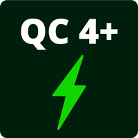 Napis QC 4+ informujący o najnowszym standardzie quickcharge 4+ wykorzystanej w ładowarce USB GP GaN.