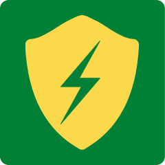 Ikona przedstawia żółtą tarczę z błyskawicą w centrum na zielonym tle. Barwy GP Batteries.