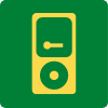 Żółty odtwarzacz MP3 na zielonym tle.