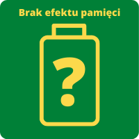 Ikona przedstawia akumulator i znak zapytania w środków. Symbolizuje to brak efektu pamięci w akumulatorkach GP Recyko 2600mAh.