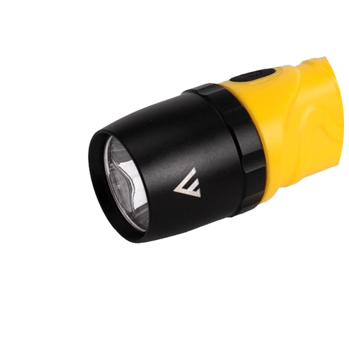 Widoczna dioda LED oraz szkło mineralne będące częścią latarki Mactronic Dura Light 2.1.