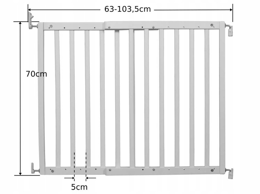 bramka zabezpieczająca Modilok biała 63 - 103 cm wymiary